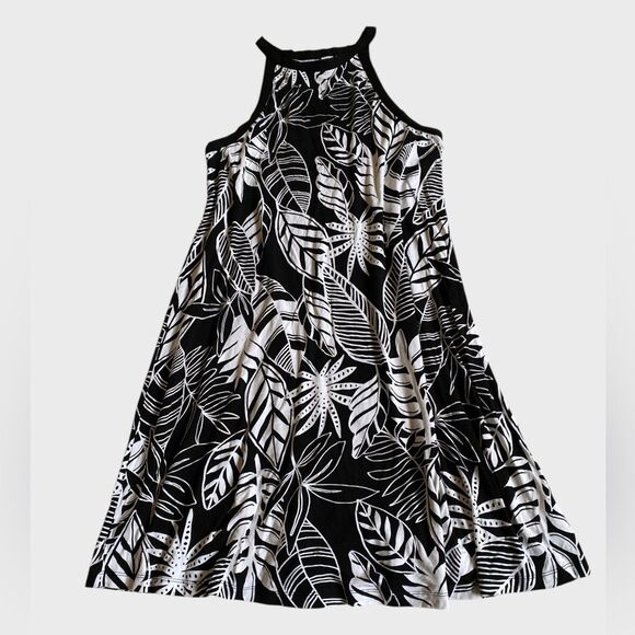 Old Navy Sleeveless Swing Dress Women's Size S Tropical Leaf Pattern High Neck - Picture 1 of 12